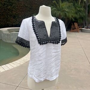 Jcrew Linen White Tassle Top Blouse